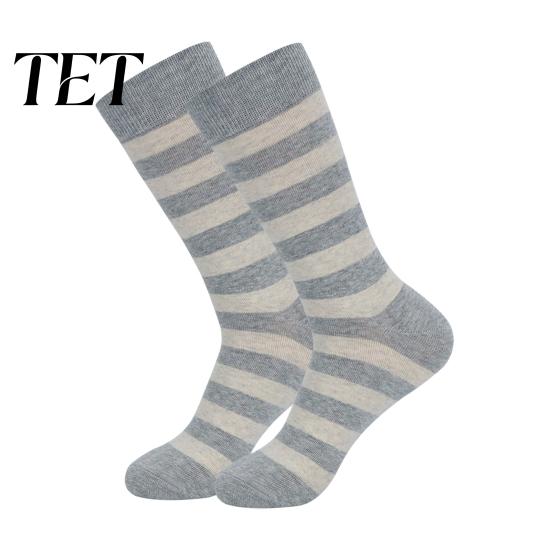 Classic Striped Pattern Socks 1 Pair Men's Stripe Crew Socks, Mid-Calf Dress for Business, Breathable Commuter Cotton Casual with High-Elastic Ribbed