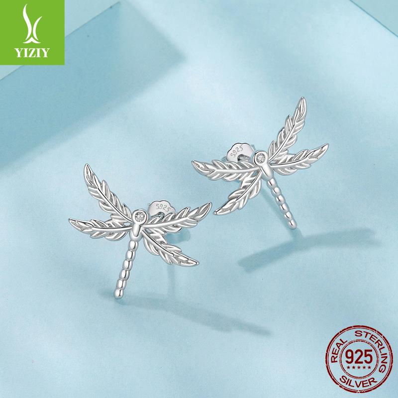 S925 Sterling Silver Winged Dragonfly Stud Earrings, Niche High-End Ear-To-Ear Design Stud Earrings.