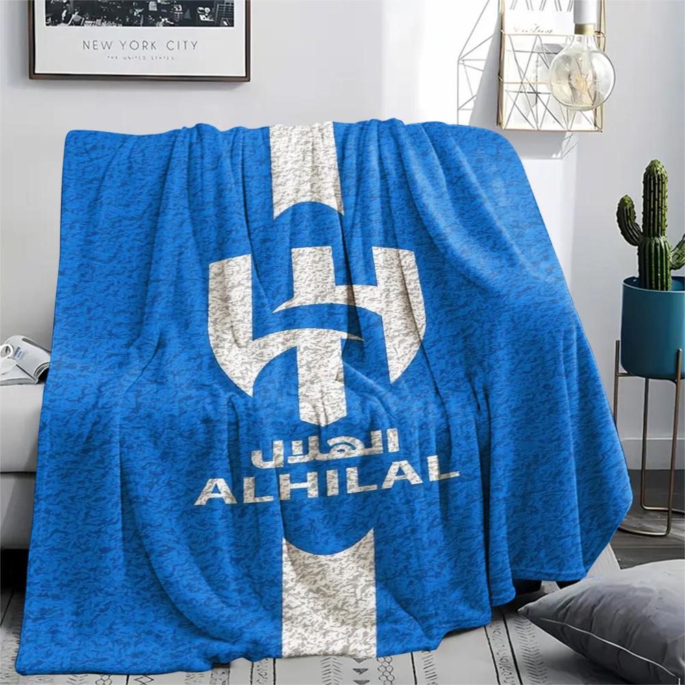 1Pc Al-Hilal Saudi Football Club Print Flannel Blanket High Quality Warm Comfortable Cover for All Seasons Perfect for Gifts Home Decor