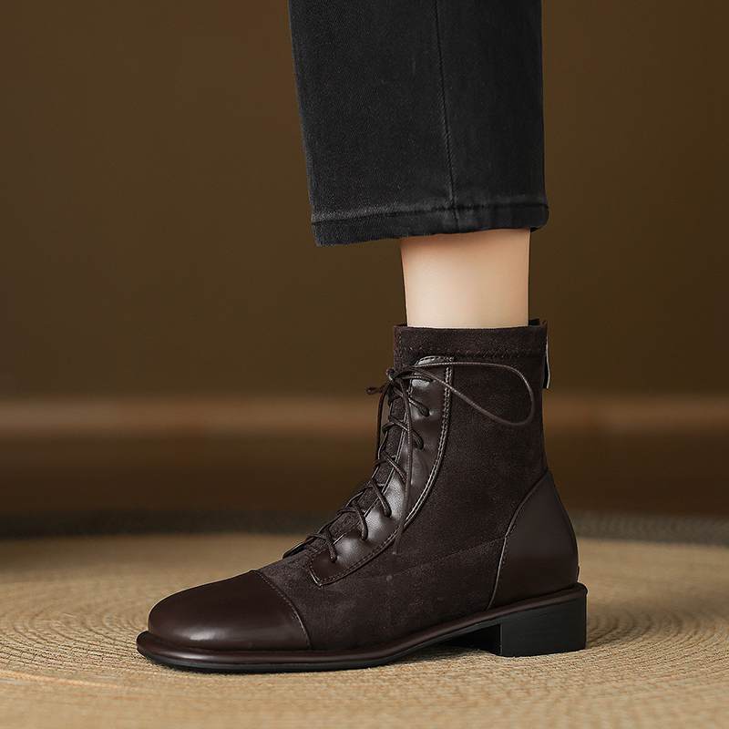 Krazing Po Микрофибра Зимние Круглый Носок Размер 33 Ковбойские Сапоги Размер 43 Шнуровка Низкий Каблук Европейский Дизайнер Ботильоны
