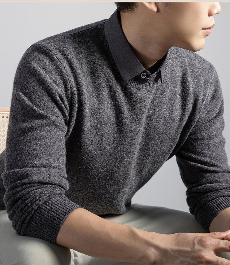 2025 Men's Thick Wool V-Neck Lapel Sweater - Fake Two-Piece Business Knitwear