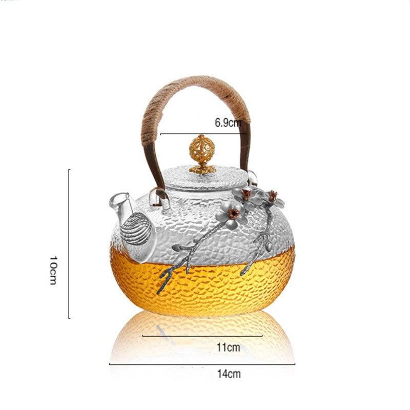 Креативный утолщенный термостойкий стеклянный чайник в японском стиле с цветком сливы с ручкой, домашний цветочный чайник, офисный чайник, подарок