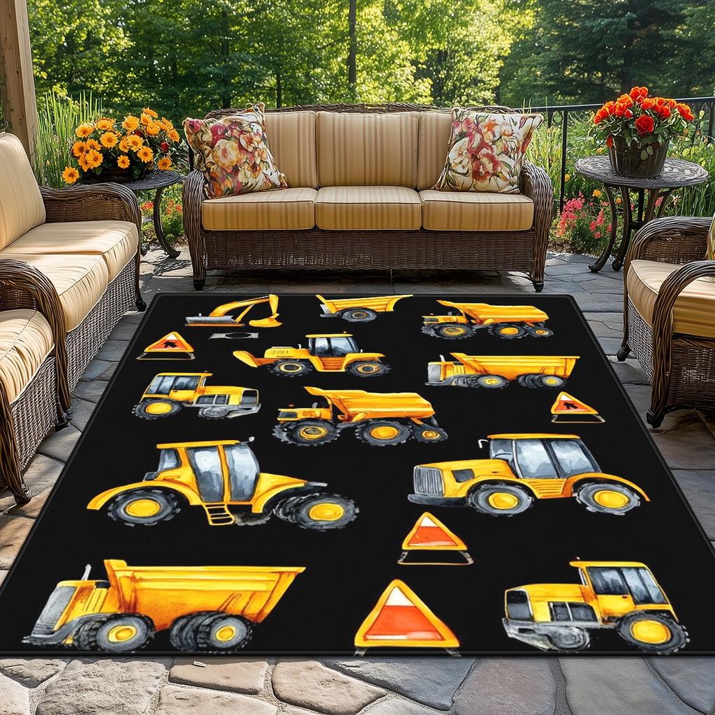 Construction truck pattern crystal velvet rug kids room carpet playroom floor mat boy bedroom decor educational toy vehicle rug