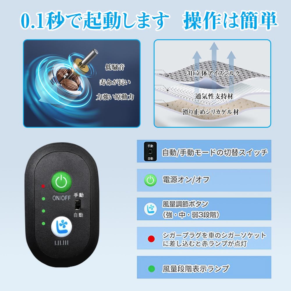 Ceskony Seat with 2 Large 2025 Summer Limited Edition 48 Cool Air 3 Levels of Automatic 2 USB Charger DC12V Air Car Seat Seat Passenger Easy Heat