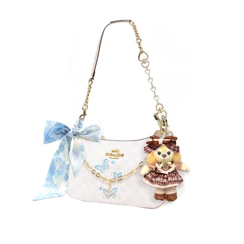 COACH shoulder bag [Customized bag] Teri 25 brand micro-label detachable strap bow silk scarf extension chain printed Qinghuandu basic style
