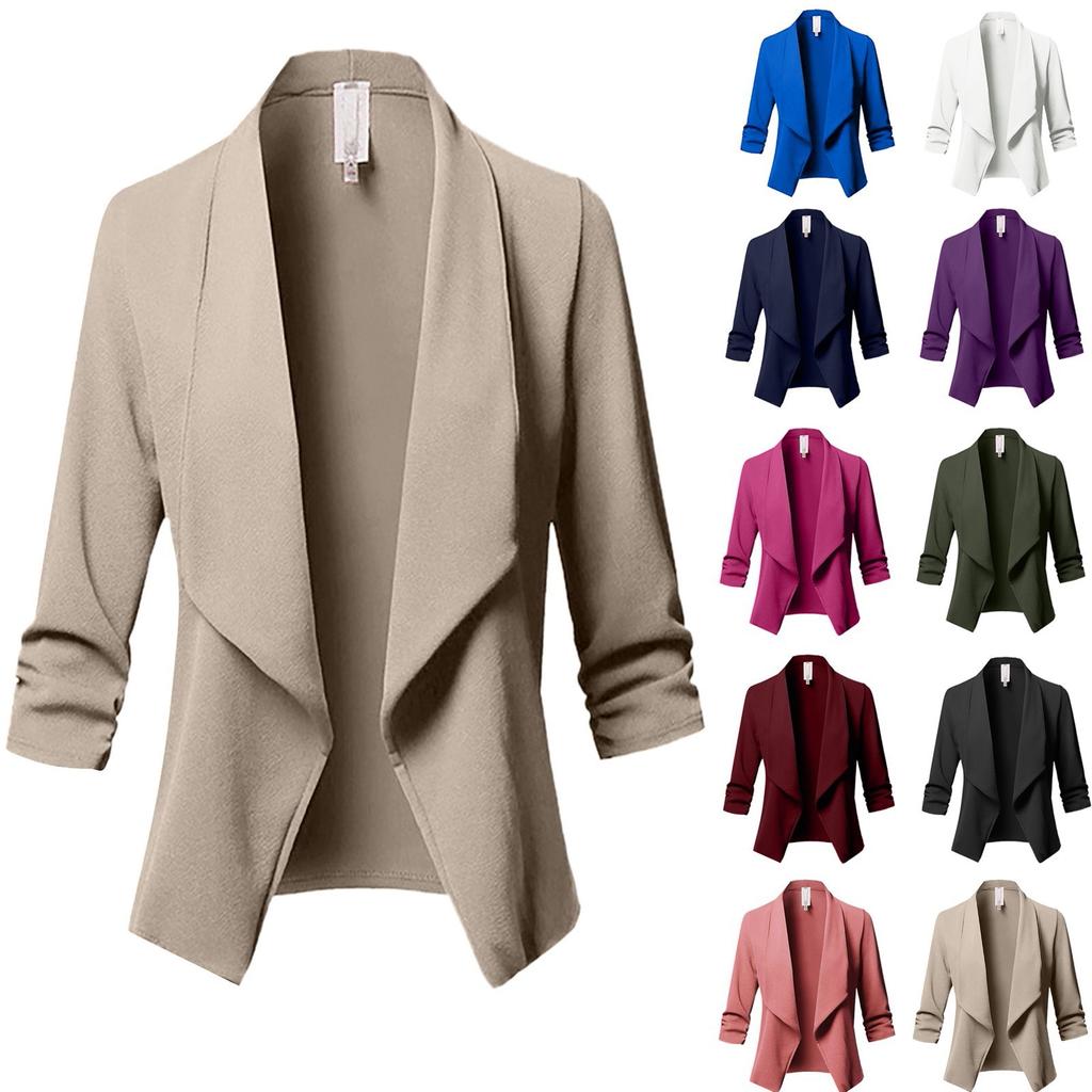 Womens  Color Solid Open Front Cardigan Long Sleeve Casual Jacket Coat