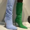 Женские повседневные сапоги выше колена на толстом каблуке, эластичные сапоги с острым носком, удобные нескользящие ботильоны на шпильке для женщин