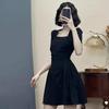 Летнее черное сладкое и пикантное платье большого размера грушевидной формы с квадратным воротником для женщин