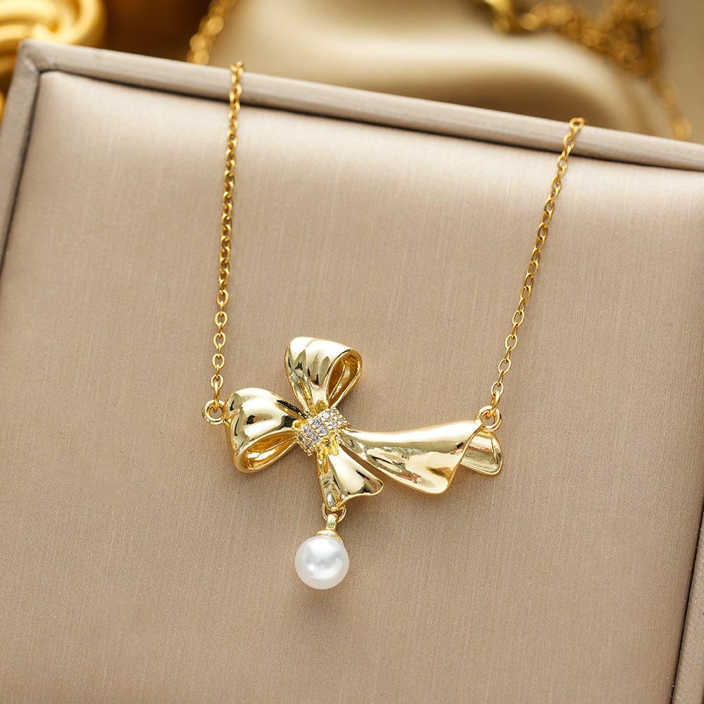 Новое ожерелье с жемчужным бантом, легкая роскошная цепочка на ключицу для женщин