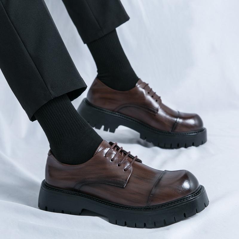 Большой размер весна и осень новая кожаная обувь мужская обувь на платформе дерби британский стиль тренд мужская обувь кожаная обувь цельная 2025