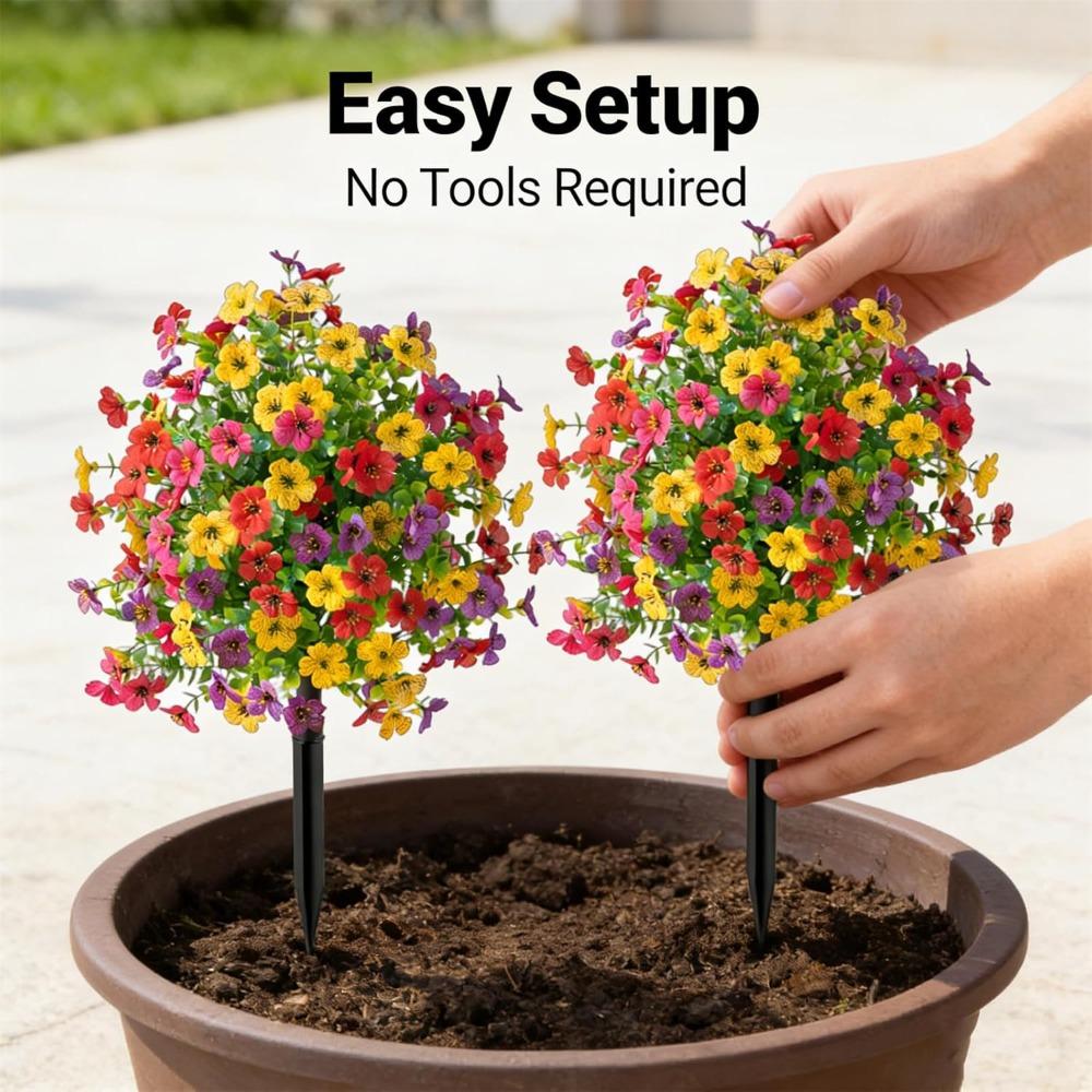 2PCS Artificial Flowers with Ground Stakes, 22inch Artificial Violet with Ground Spike for Outdoor Indoor Garden Home Decoration (Multicolor)