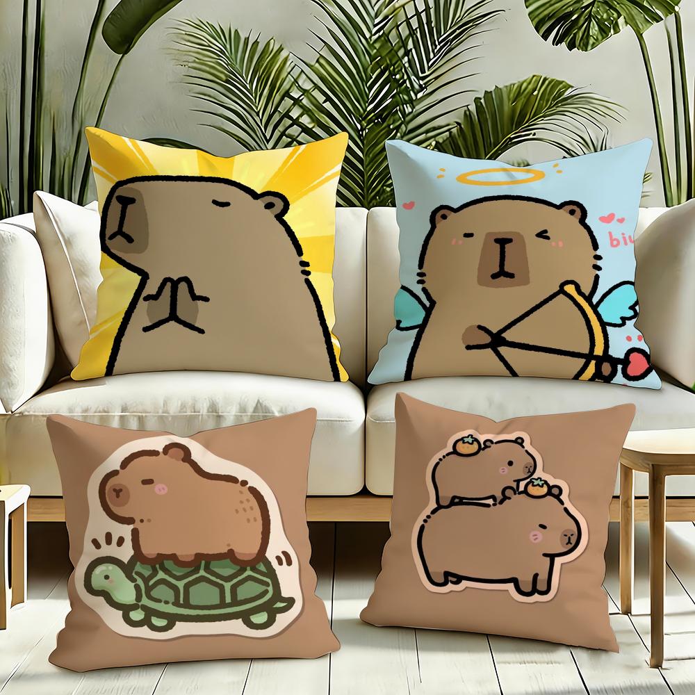 Capybara Cartoon Cute Cushion Cover Reversible Plush Pillow Cover Soft Fluffy Home Decor for Sofa Bedroom