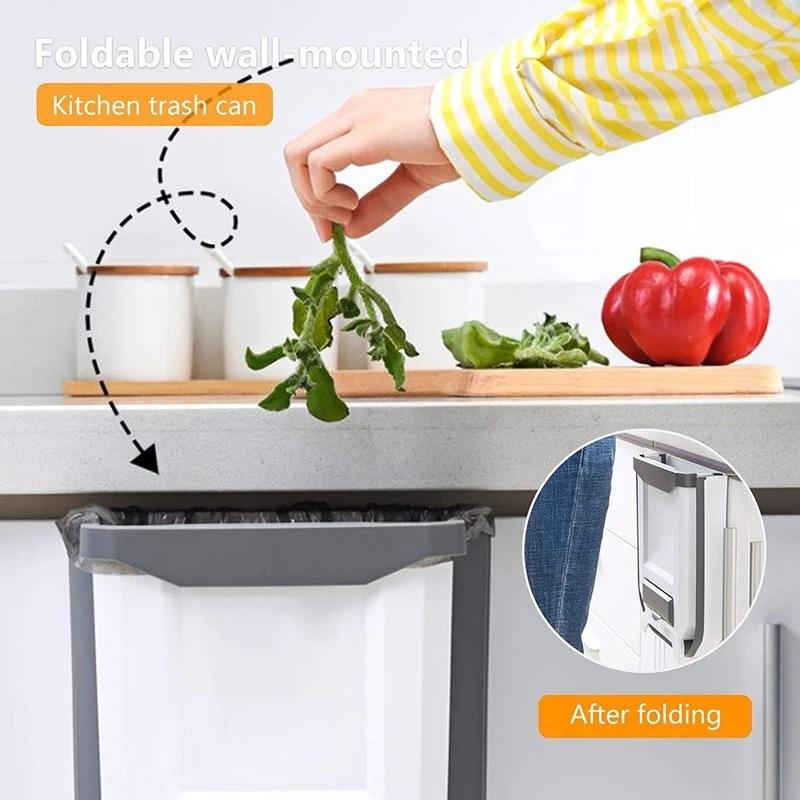 Kitchen Wall-mounted Folding Trash Can Household Cabinet Hanging Storage Trash Basket Creative Classification Hanging Trash Can
