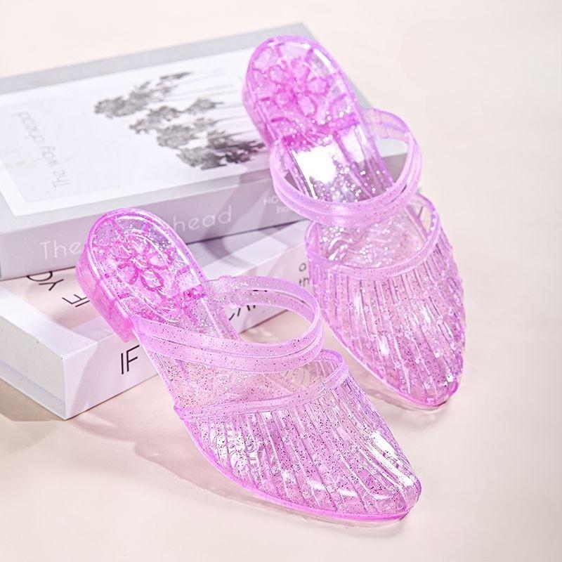 Туфли Низкий Каблук Желейные Слайды на Пляж Женские Мюли Тапочки и Женские Сандалии Предлагают Хлопушки Vip Стильные Уникальные Оптом Ева