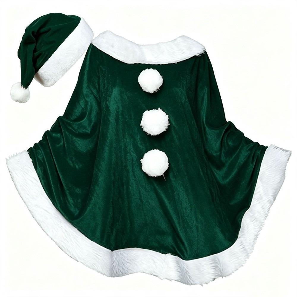 Thick Xmas Cape Polyester Santa Claus Costume Soft Christmas Cloak and Hat Adult