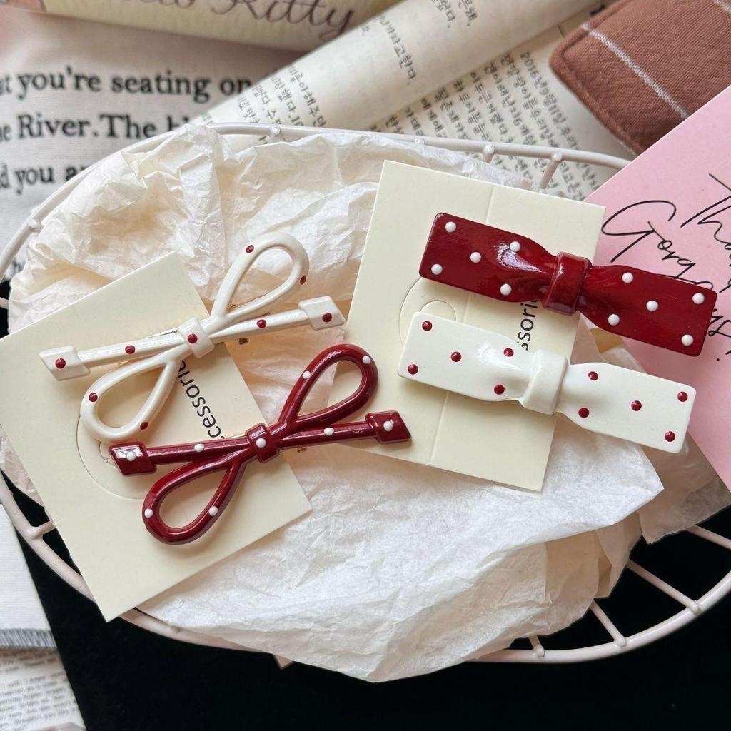 Ankola Red Polka Dot Bow Hairpin for Women - Cute Side Hairpin & Forehead Bangs Clip