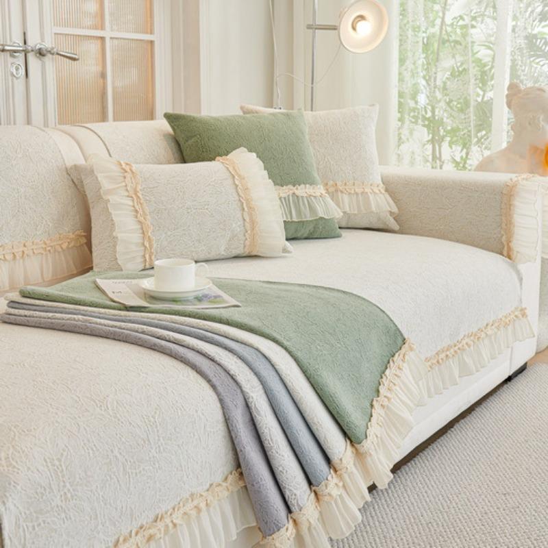 Cream Style Sofa Cushion for All Seasons French Skirt Sofa Cover Simple Anti-ski Neil Seat Cushion Cover Cloth Towel
