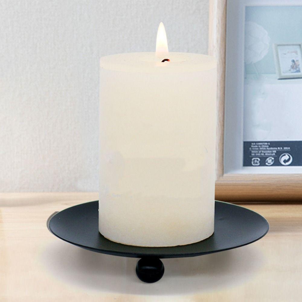 Round Pillar Metal Plate Golden Festival Candlestick Holder Simple Candle Base Tray  for Home