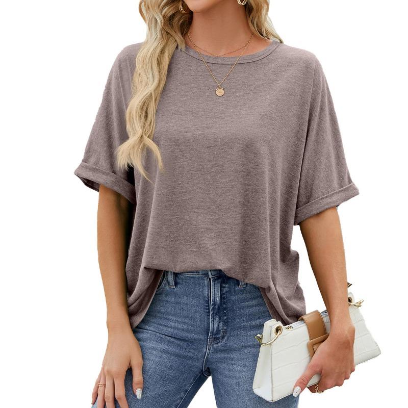 Женская летняя однотонная футболка с круглым вырезом большого размера с короткими рукавами