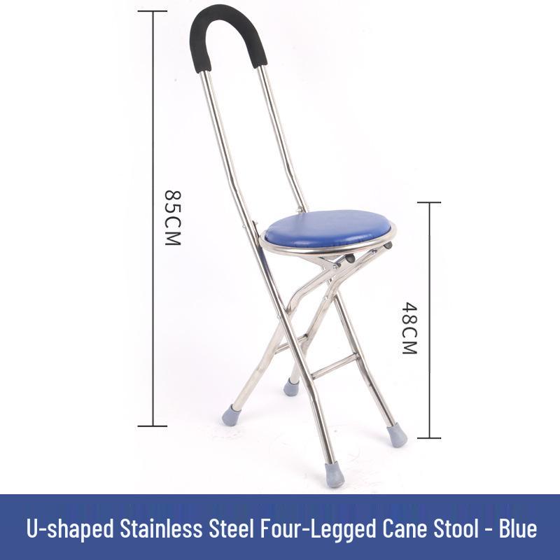 Multi-functional Anti-slip Folding Cane Stool for Elderly – Lightweight and Four-legged Chair for Outdoor Walking