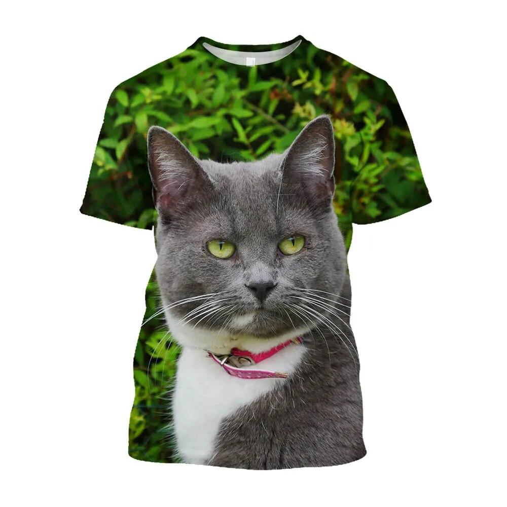 Футболки большого размера с милым котом и принтом животных, мужская уличная одежда, корейская модная футболка Kawaii, молодежная одежда, топы