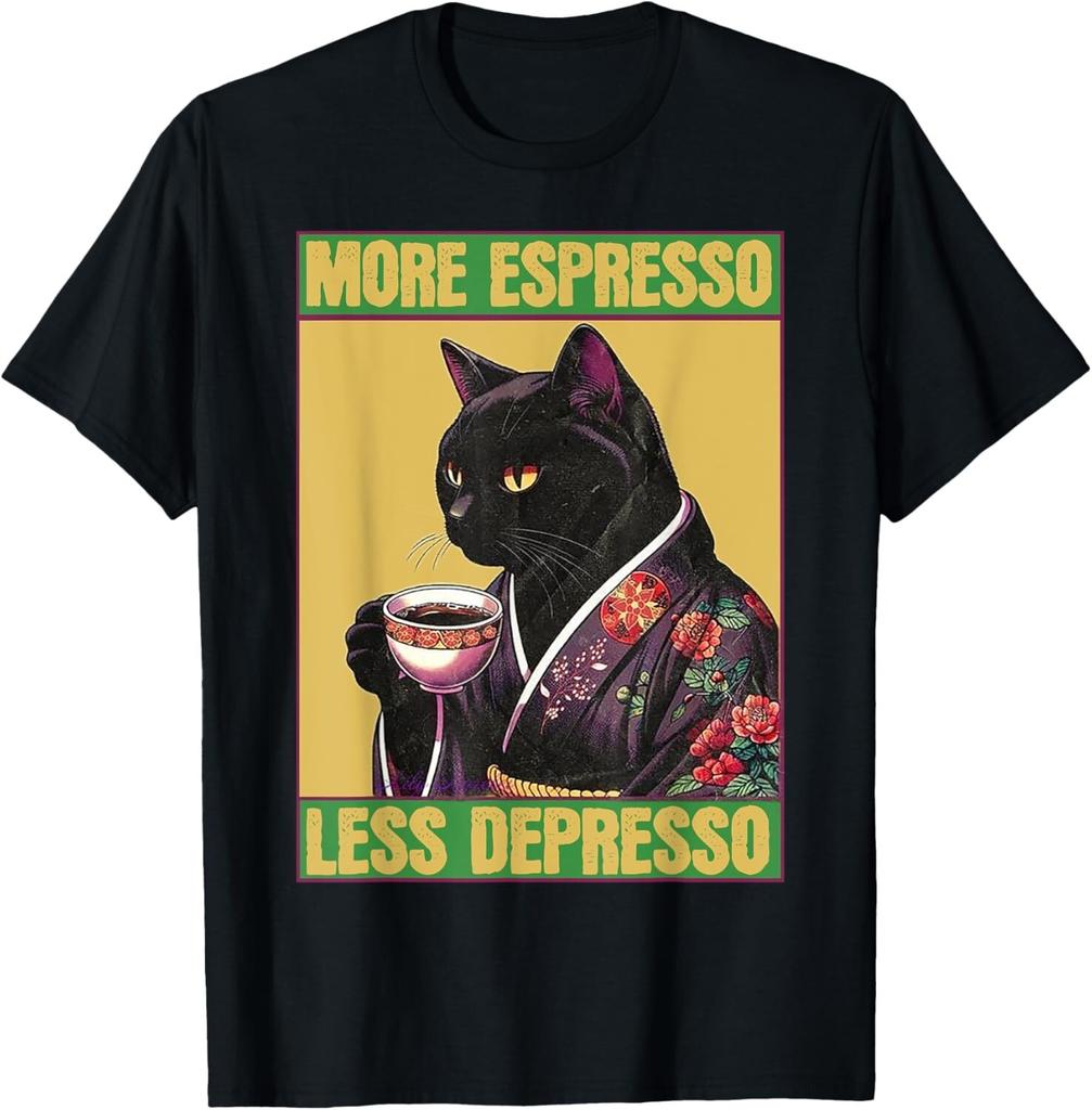 Cat More Espresso Less Depresso unisex T-Shirt Mens Womens Tees Top