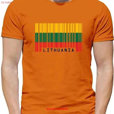Литва Флаг в стиле штрих-кода Мужская футболка Литовская страна Путешествия Вильнюс винтажный Стирка мода Эластичный homme Мягкий Унисекс
