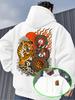Men's Autumn/Winter Hooded Sweatshirt with Japanese-style Tiger and Dragon Print, Versatile Casual Loose Fit, Youth Sports Shirt