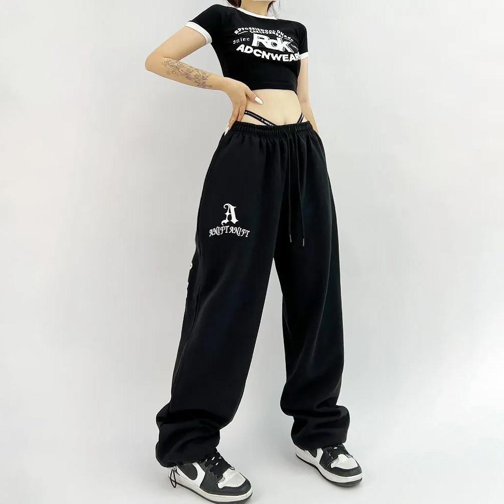 Hip Hop Gothic Black Jogging Sweatpants Oversize Y2K Grunge Kpop Baggy Trousers Harajuku Graphic Wide Leg Sports Pants