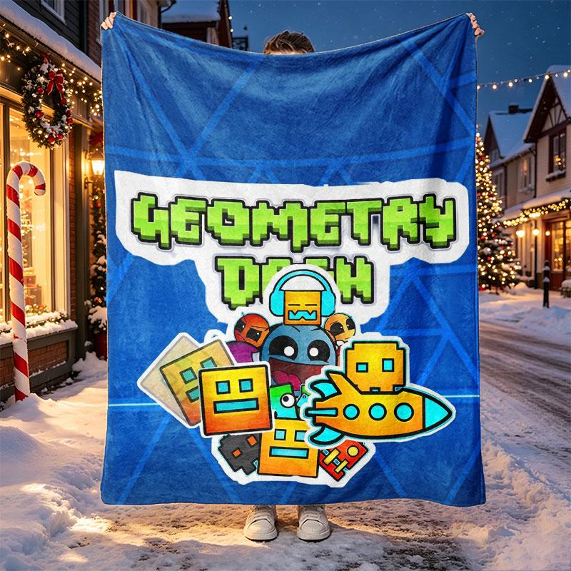 Geometry Dash Pattern Blanket for Home Decoration, Bed, Sofa, Car Travel, Camping, Suitable for All Seasons, Birthday Christmas Gift
