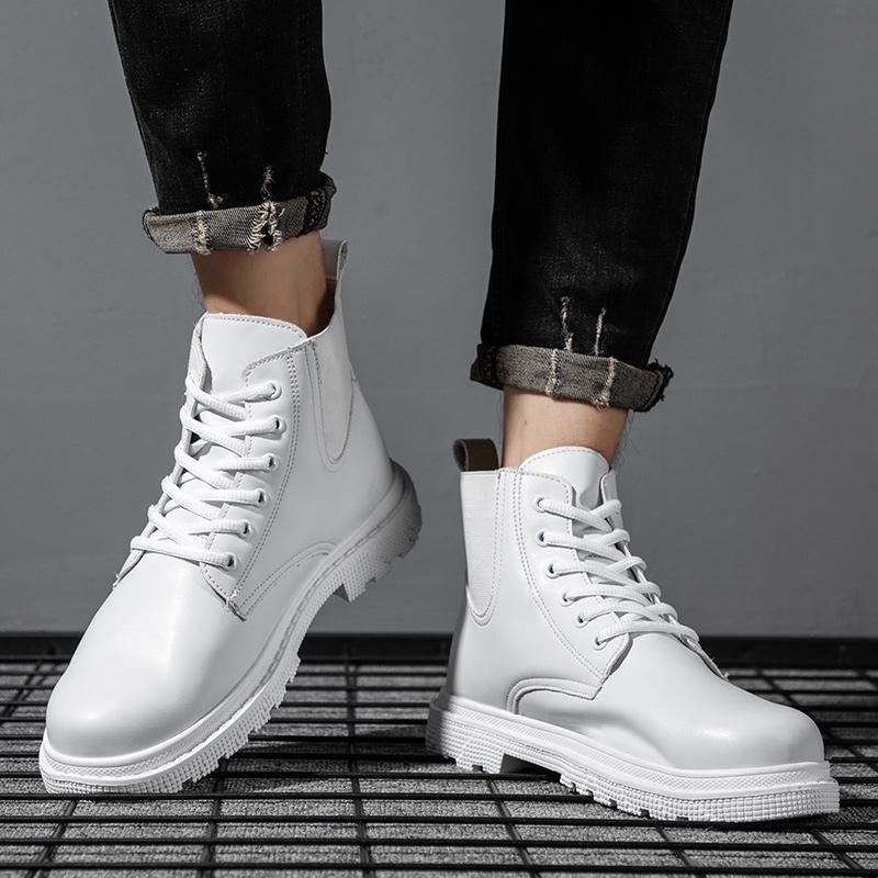 British Style Couple White Boots Comfortable High-Top Ankle Boots Men Leather Boot Lace-Up Flat Women's Cowboy Boots Botas Mujer