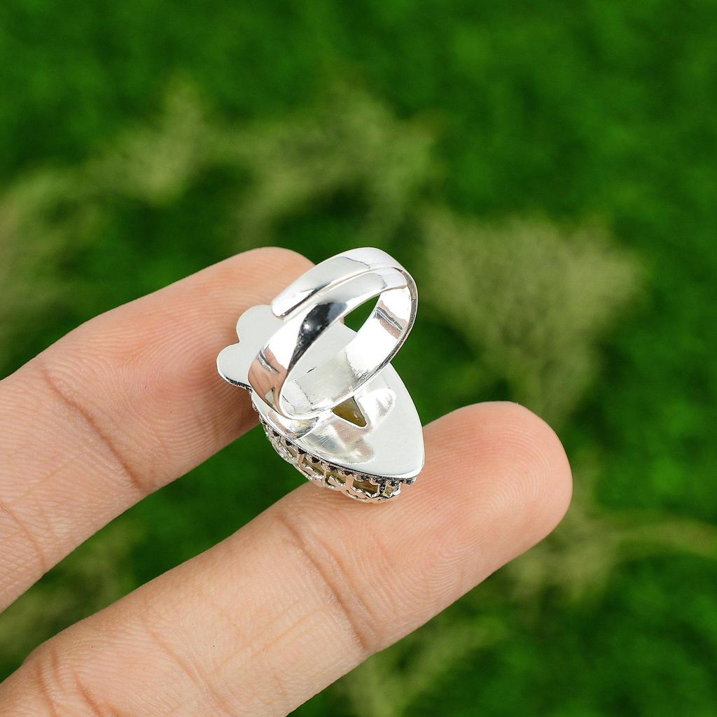 Natural Golden Rutile Gemstone Promise Adjustable Ring 925 Silver For Girls