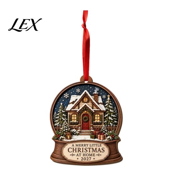 Decorative Wooden Holiday Crafts Christmas House Ornament, 2D Castle Car Hanging Decor with Party Decorations Red String, Rustic Tree Pendant,
