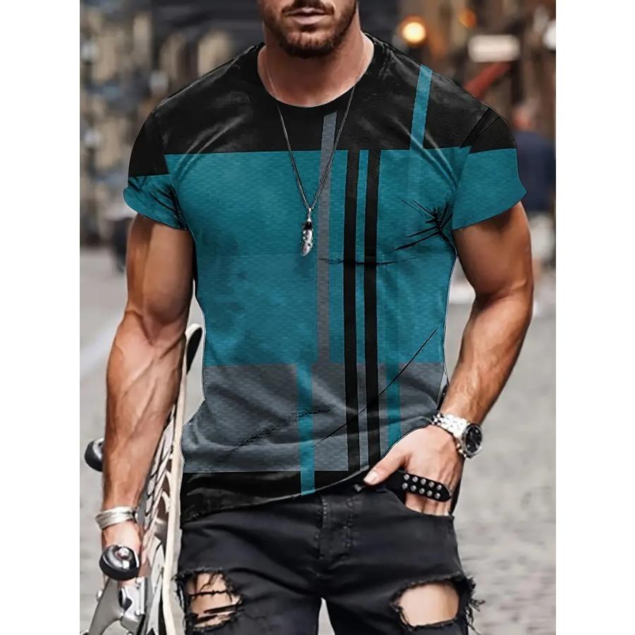 Vintage Style Graphic Tee - Soft Stretchy Round Neck, Casual Streetwear for Summer, Mens Relaxed Fit Printed T-Shirt with Breathable