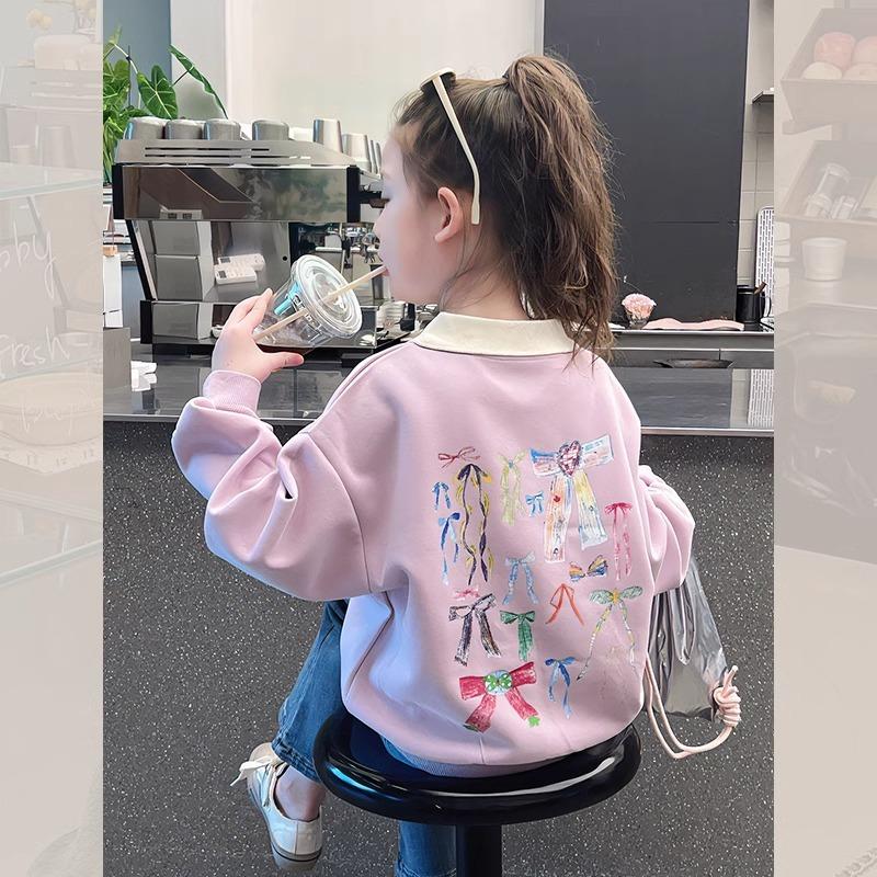 Girls Korean Collar Sweatshirt Spring Autumn Fashionable Long Sleeve Top Big Kids Chic Casual Shirt