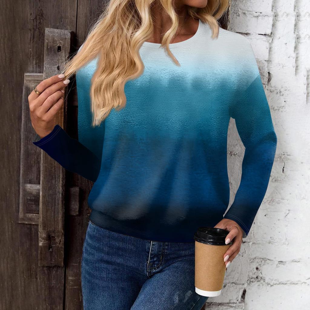 Women's Fashionable Casual Long Sleeved Printed Off Shoulder Round Neck Top