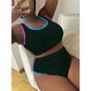 Women Plus Size Sexy Tie Dye Color Block Tankini Swimsuit