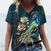 2024 Новая женская футболка с принтом павлинов, топ больших размеров, летняя женская трендовая одежда, модная рубашка с короткими рукавами, футболки с v-образным вырезом и животными
