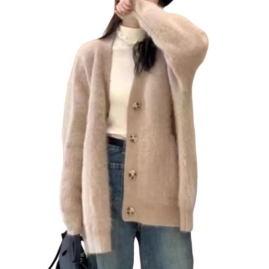 Women's Fuzzy Cardigan V Neck Button Down Oversized Fluffy Coat