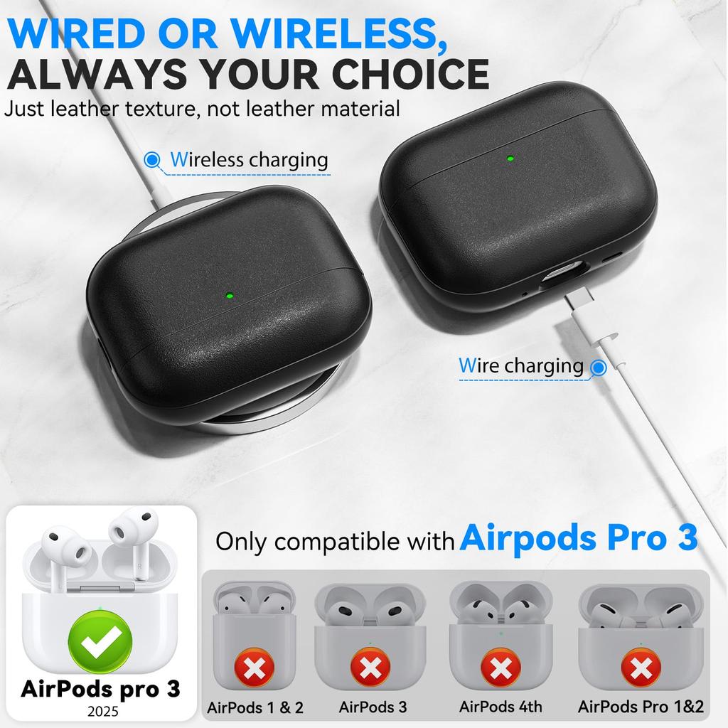 Для AirPods Pro 3 Чехол Текстура кожи Полная защита корпуса Для Airpods Pro 3-го поколения Чехол-накладка со шнурком и набором для чистки