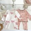 Polka Dot Korean Style Pajamas - Spring & Autumn Girls' Two-Piece Home Suit for Kids