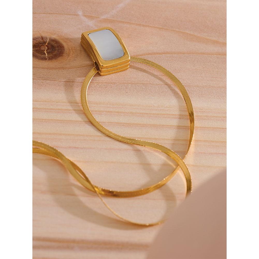 Yhpup Natural Shell Square Thicker Pendant Stainless Steel Fashion Necklace Unisex High Quality Golden Chain Jewelry Men Women