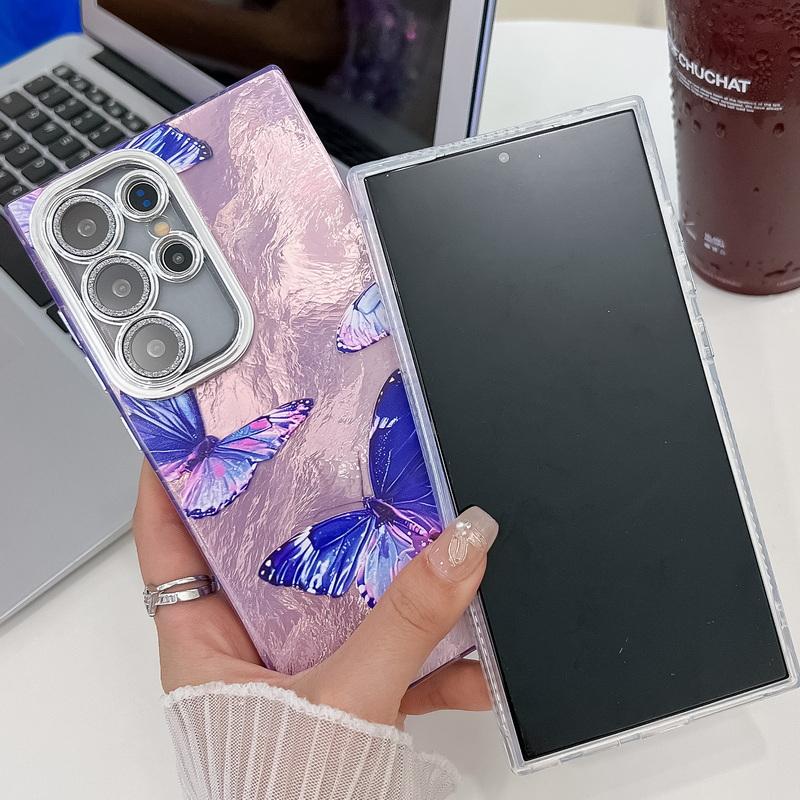 Fashion Butterfly Pattern IMD Clear Case For Samsung S25 S24 FE S23 Ultra A55 A15 A54 A35 Glitter Shockproof Lens Protection Slim Phone Cover