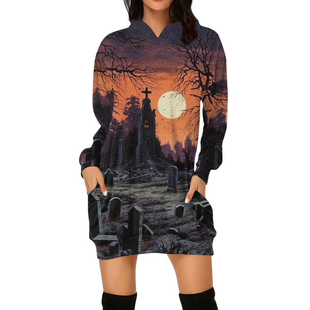 Women's Fashion Loose Casual Pocket Long Sleeve Hoodie Printed Sweatshirt Top