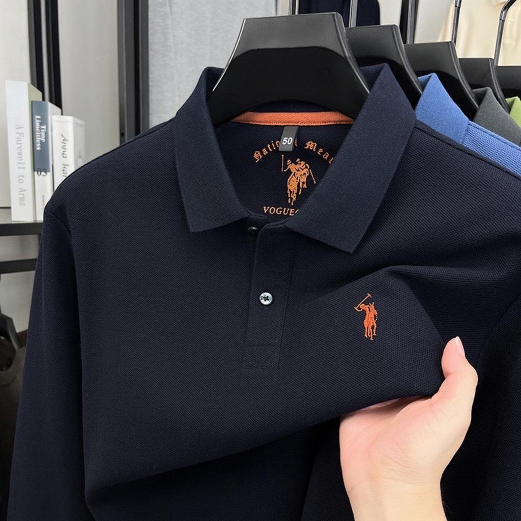 TrendHub 100% Pure Cotton Men's Long Sleeved Polo Shirt Embroidery Classic Paul Casual T-shirt