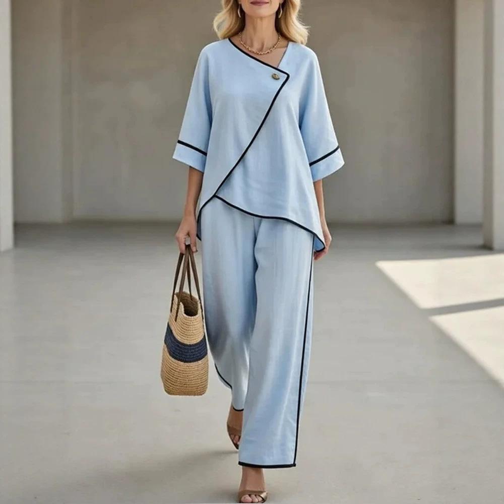 1116 New European and American women's clothing casual vacation style casual split wide-leg pants two-piece set