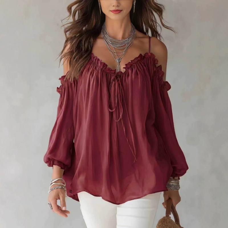 Women S Ruffled Collar Long Sleeve Casual Blouse