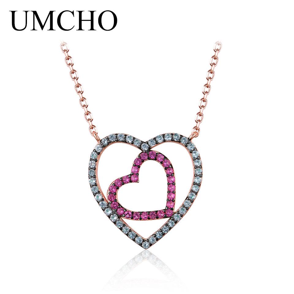Umcho Ожерелье-цепочка с двойным сердцем, твердое серебро 925 пробы, ожерелья для женщин, подарок на юбилей, День святого Валентина, ювелирные изделия