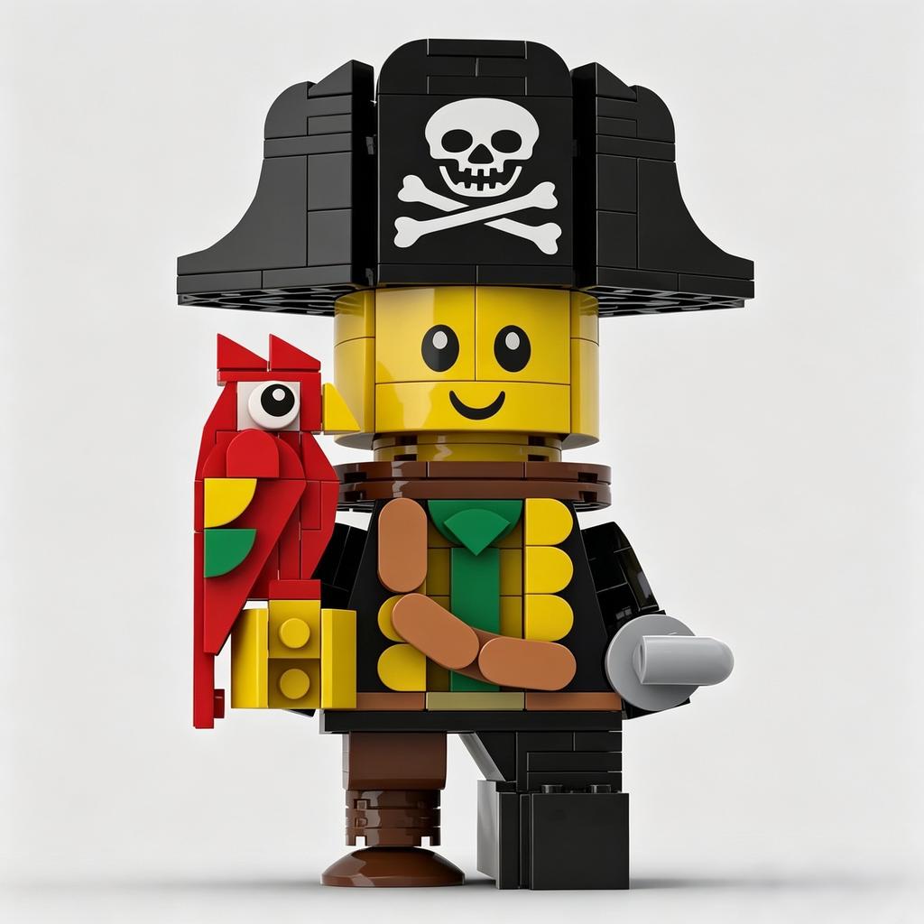 Pirate Character Assembly Toy with Parrot, Creative Adventure Style Model Building Set for Desktop Decoration & Collection