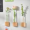 Hydroponic Plants Test Tube Vase Window Refrigerator Magnet Wooden Base Plants Propagation Vase Planter Home Office Kitchen Fridge Decoration